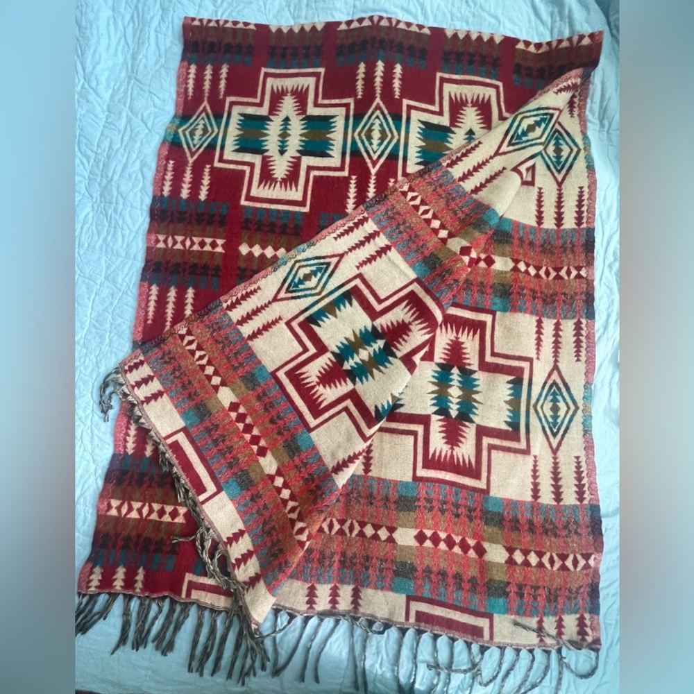 Himalayan Yak Wool Harding Star Jacquard Patterned Blanket Handmade in Nepal